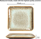 Ceramic Dinner Plates Dish Set,Set of 4,for Lunch snacks -Microwave Oven & Dishwasher Safe,Scratch Resistant,Dinnerware Kitchen Porcelain Serving Dishes,9 inch Square