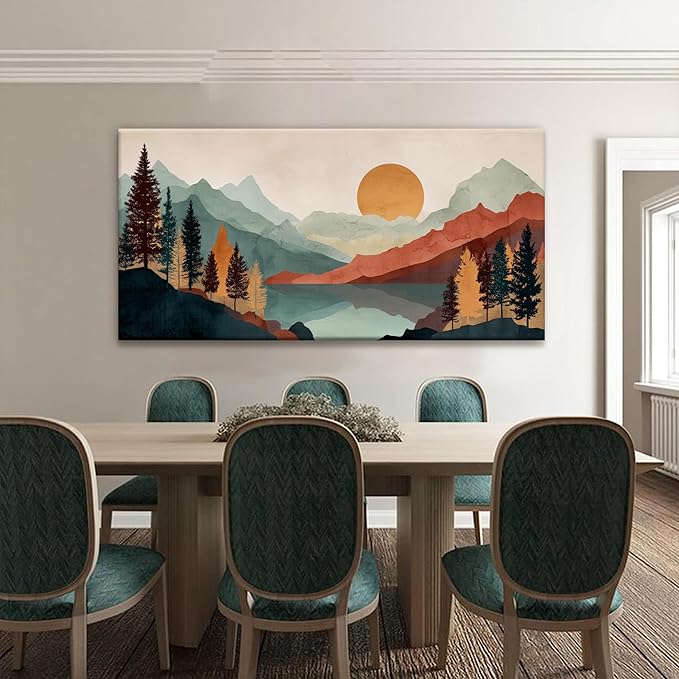 Tsomzxng Mountain Abstract Boho Wall Art For Living Room Modern Canvas Art Wall Decor Colorful Wall Art Bedroom Office Abstract Wall Decor Mountain Forest Landscapes Painting Wall Pictures 24×48 In