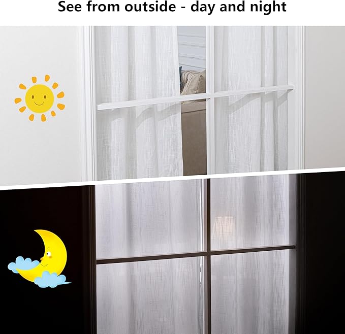 MYSKY HOME Natural Linen White Curtains 84 Inches Long, Semi Sheer Soft Cotton Window Drapes Set for Living Room Back Tab Elegant Cute Look Country Bedroom Curtains, 100" x 84", Beige, Pack-1