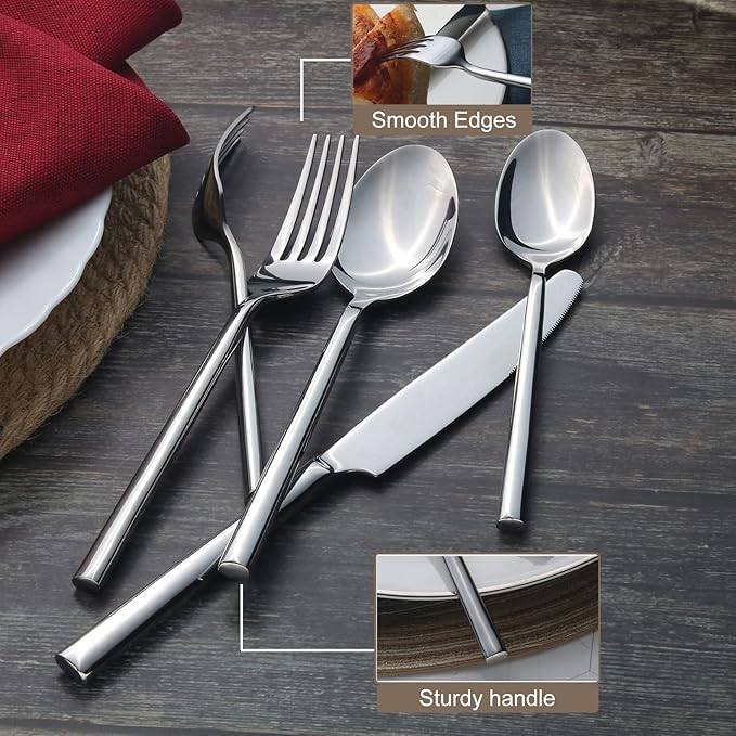 Alata Potter 45-Piece Forged Stainless Steel Flatware Set Cutlery Set,Service for 8,Silver Finish,Dishwasher Safe