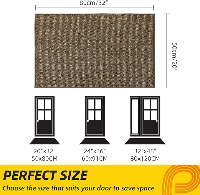 JSEI Dirt Trapper Door Mat 20"x32" Non-Slip Washable Entrance Mat, Dog Doormats, Absorbent & Fade-Resistant Floor Mats, Low Profile Welcome Mats for Entryway, Front Door, and Inside Entrance, Brown