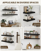 Marsmiles 72" Floating Shelves for Wall, Wooden Shelves with Invisible Brackets Set of 2, Rustic Farmhouse Wall Mounted Shelf for Kitchen Bathroom Living Room Study, Black