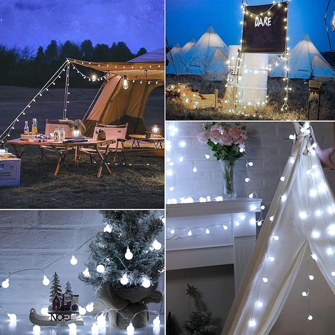 Minetom 33 Feet 100 Led Globe Ball String Lights, Fairy String Lights Plug in with Remote, Waterproof Globe String Lights for Indoor Outdoor Party Wedding Christmas Tree Garden Decoration, Pure White