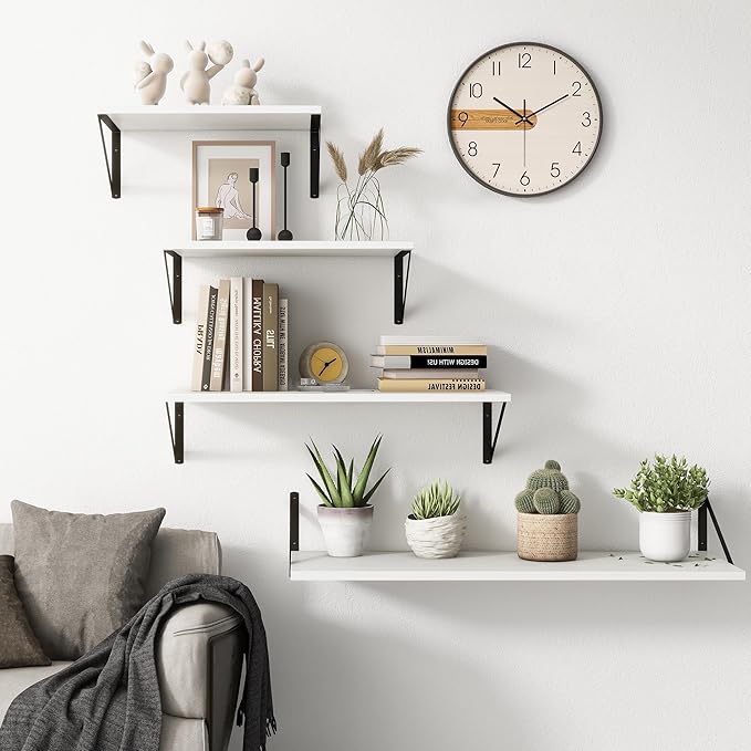 Fun Memories 20 Inch Floating Shelves for Wall, White Bathroom Shelves Set of 2, 10 Inch Deep Wall Shelf for Bedroom, Kitchen, Large Home Decor Shelves Farmhouse Storage Shelf