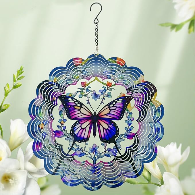 Wind Spinners Outdoor Butterfly Decorations - Birthday Gifts for Women Mom Grandma, Butterflies Hanging Wind Spinner 12 inch 3D Wind Sculptures for Garden Decor for Outside, Patio, Yard, Outdoor
