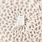 REDEARTH Round Pouf Ottoman –18"x18"x14" Hand-Knitted Cotton Pouffe –Cable Footstool –Boho Dori Hassock –Pre-Stuffed Poof – Extra Seat -Poofy Footrest for Living Room, Bedroom, Nursery, Nook –Ivory