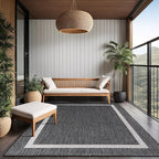 Bordered Outdoor Rug 9x12 Washable Outside Carpet for Indoor Patio Porch Waterproof Easy Cleaning Non Shedding Area Rugs Gray 9 x 12