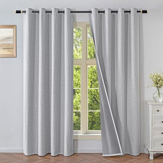 Blackout Curtains 72 Inch Length 2 Panels Set, 100% Black Out Textured Thermal Curtains, Grommet Privacy Light Blocking Drapes for Living Room Bedroom Luxury Deco(52W × 72L inch, Off-White)