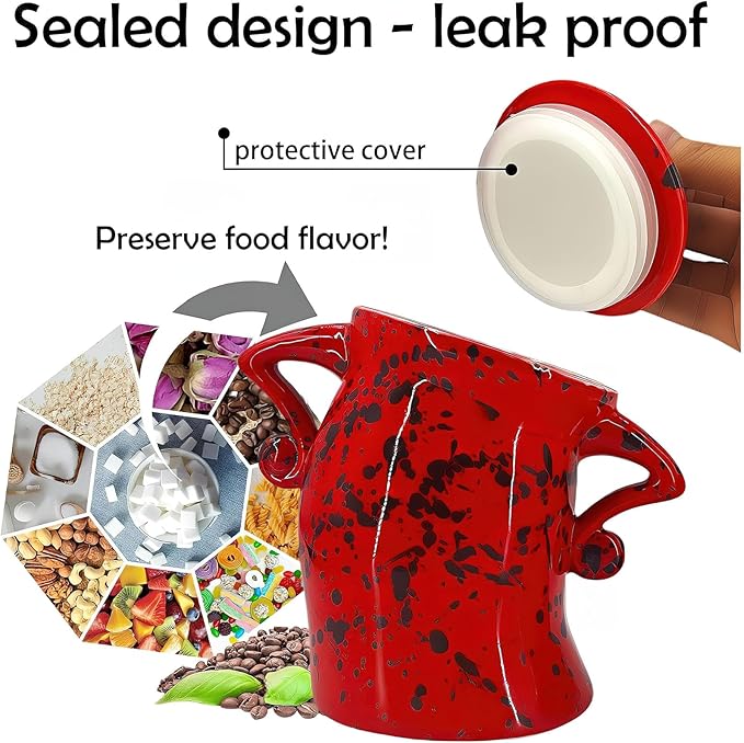 Canister with Attitude, Creative Forked Waist Jars with Lids, Retro Spotted Cup Food Cans Kitchen Storage Jars Airtight Canister for Tea Pot Desktop Cup Ornament(Red)
