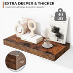 Fun Memories 16 Inch Floating Shelves - Deep Rustic Wooden Wall Shelves - Extra Deeper & Thicker Wall Mounted Storage Shelf for Bedroom, Kitchen, Farmhouse - 2 Pack, Rustic Brown