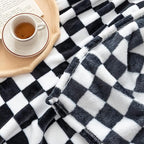 LOMAO Throw Blankets Flannel Blanket with Checkerboard Grid Pattern Soft Throw Blanket for Couch, Bed, Sofa Luxurious Warm and Cozy for All Seasons (Black, 90"x90")