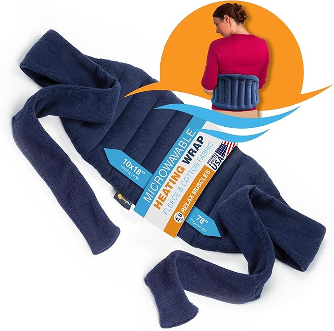 SunnyBay Microwave Heating Pad, Microwavable Moist Hot/Cool Bean Bag Wrap for Neck, Shoulder, Knee, or Back Pain with XL Fastening Straps, 10x18 Inch Heating Area, 2.8 Lbs, FSA HSA Eligible, 78 Inches