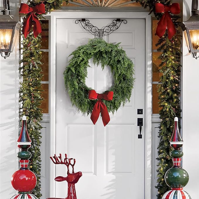 2 Pcs Christmas Norfolk Pine Garlands, 6 Ft Double Color Real Touch Artificial Cedar Garland, Faux Pine Cypress Greenery Garland Ornaments for Mantle Fireplace Table Indoor Outdoor Xmas Decoration