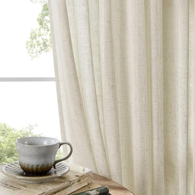 Joydeco Linen Curtains 108 Inch Length 2 Panel Sets,Light Filtering Curtains for Bedroom 52 Inch Wide Living Room Drapes with Back Tabs & Rod Pockets (W52 x L108 Inch, Beige)