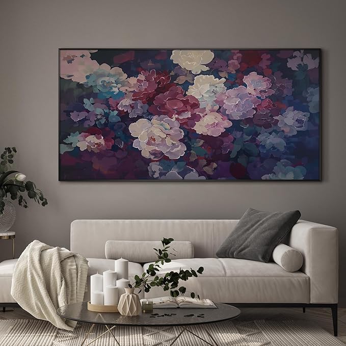 SIGNWIN 36"x72" Extra Large Framed Wall Art Bold Peony Bloom in Colorful Impressionist Style, Lush Floral for Home Living Room Bedroom Decor (Frame Assembly Required)