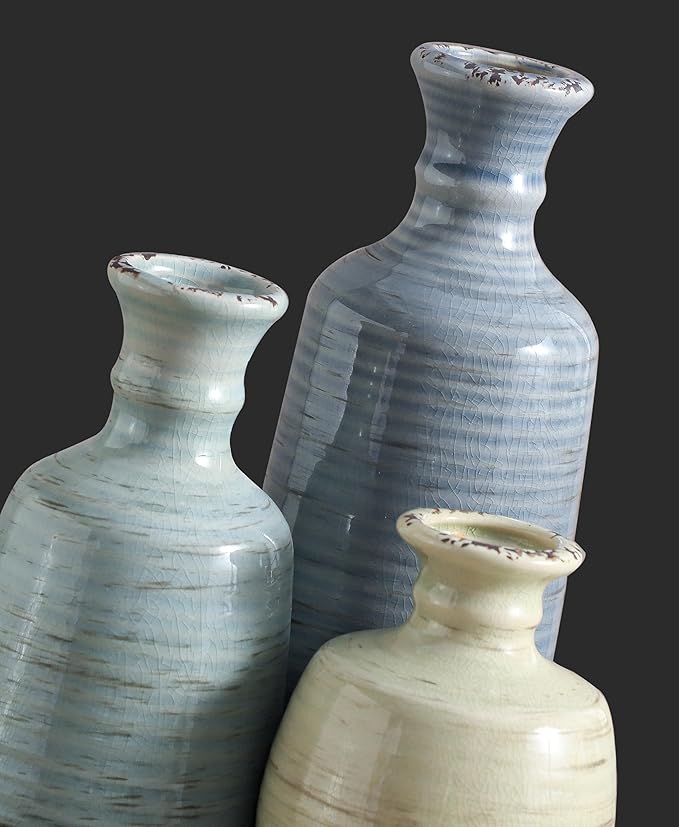 Ceramic Vase Set of 3, Rustic Neutral Vases Home Decor Farmhouse Decorative Flower Vase Modern Boho Pampass Vases for Table Mantel Entryway Shelf Living Room Kitchen Bathroom - Multicolor