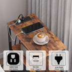 TUTOTAK Small Narrow LED End Table with Charging Station, Side Table Outlets, Nightstand with 2 Cloth Drawers, Couch Table, for Living Room, Bedroom, Bedside, Brown TB01BB085L