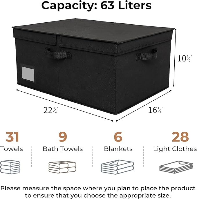 GRANNY SAYS Fabric Storage Bin with Lid, Linen Closet Organizers and Storage Baskets, Large Storage Box, Clothes Bins for Closet Organizing, Jumbo, Black, 1-Pack