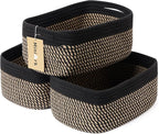 Small Storage Baskets for Organizing | Closet Organizer Bins | Shelf Toy Basket | Woven Rope Baskets | Cube Decorative Box | Shallow Basket | 13x8.5x5.1” | 3 Packs Black Brown