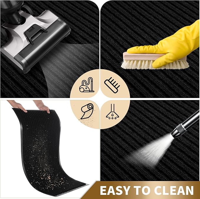 Yimobra Front Door Mat Outdoor Indoor Entrance, 100% Waterproof All-Season All Weather Doormat, Welcome Matt Outside Entry, Non Slip, Low Profile, Heavy Duty Patio Porch Floor Mats,36 x 17,Black