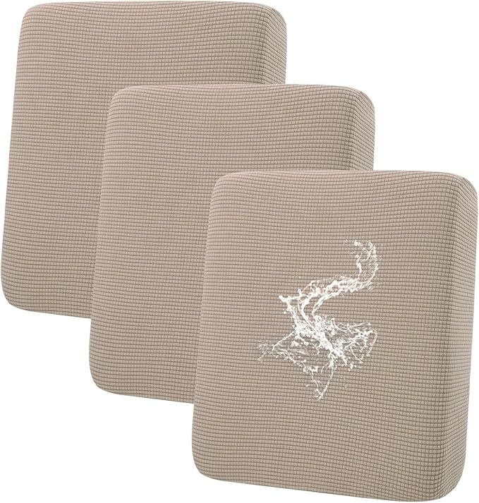 hyha Waterproof Couch Cushion Covers for Pets, Non Slip Sofa Seat Cover for Dogs Washable, Soft Thick Stretch Jacquard Fabric, Sofa Slipcovers with Elastic Bottom (3 Pieces, Taupe)