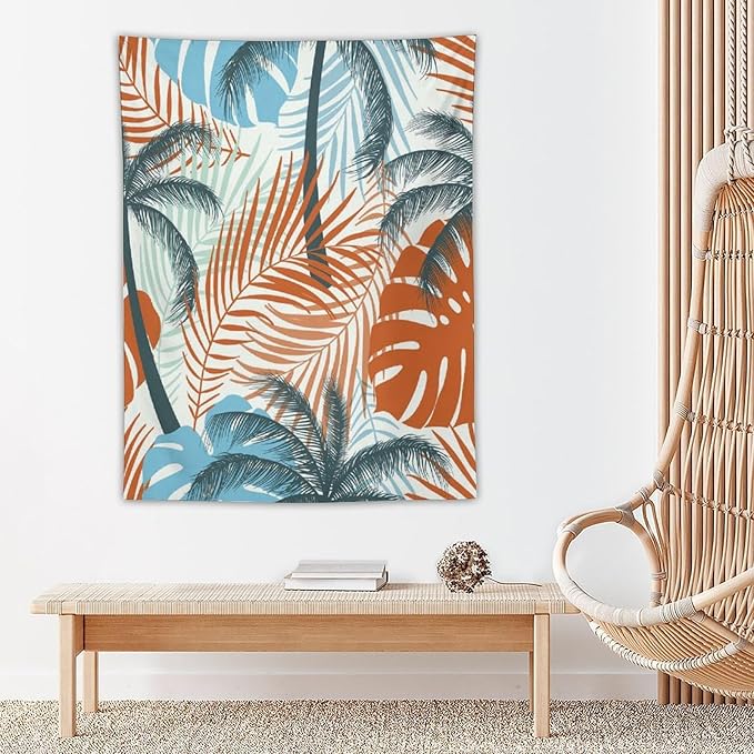 ICMOLYYENLO Palm Leaf Tapestry Wall Hanging, Tropical Leaves Plant Jungle Green Hawaiian Art Home Decor for Guest Bedroom Living Room Dormitory 60x60 Inch