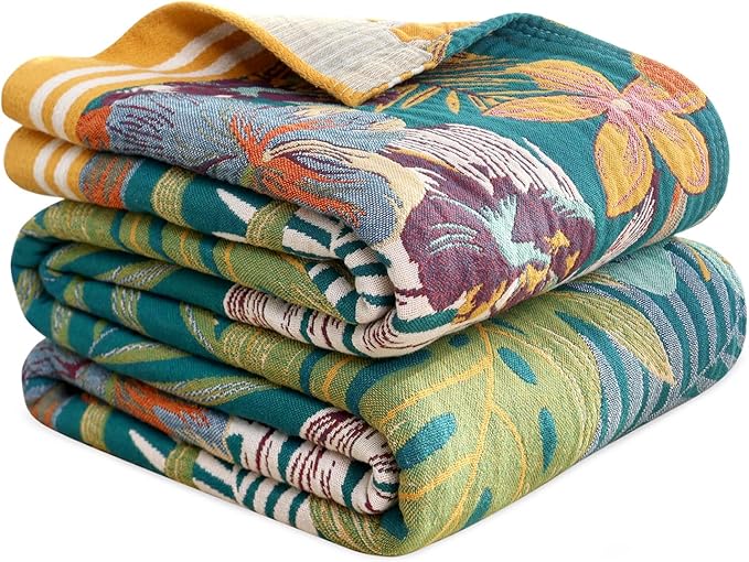 MSGKV Boho Throw Blanket for Couch and Sofa Cotton Blankets for Living Room Bedroom Reversable Florals Throw 60"x80" Breathable Cozy Blankets