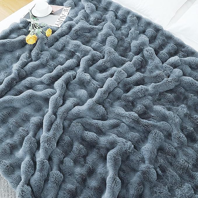 UKELER Soft Faux Fur Throw Blanket 50''x60'' Solid Reversible Shaggy Blanket Plush Thick Fluffy Blankets Throws for Bed, Couch, Sofa, Office, Camping Dark Grey