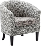 BELLEZE Accent Barrel Chair, Linen Round Chair Club Tub Sofa Corner Chair with Flared Legs and Cozy Soft Padding for Living Room Bedroom Waiting Room - White & Gray