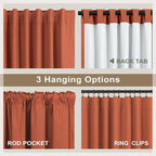 Terracotta Curtain 96 Inch Long for Living Room 2 Panel Back Tab Pleated Thick Linen Blackout Vintage Western Mid Century Thermal Black Out Window Drape for Bedroom Burnt Orange Rust Colored 96 Length