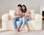 Modular Sectional Sofa 2 Seater Loveseat Modular Couch with Deep Seat Memory Foam Cloud Chair with Pillows Oversized Sectional Sofa for Living Room Bedroom (Strip White, Loveseat)
