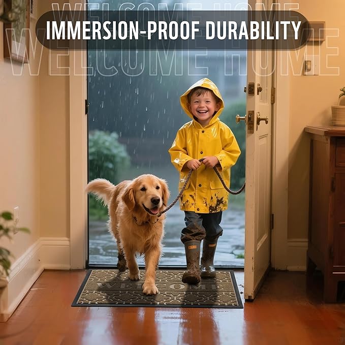 Yimobra Welcome Mat Outdoor Indoor, All-Season Waterproof Front Door Mat Outside Entrance, All-Weather Heavy Duty Non-Slip Doormat, Low Profile Porch Patio Entrance Mats, 47x32, Coffee