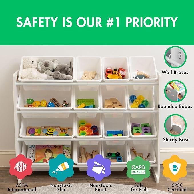 Humble Crew Supersized Toy Storage Organizer with 16 Removable Bins, White/White – Large Toy Storage for Toddlers Ideal for Kids' Rooms, Playrooms, and Nurseries - Modern Toy Bins for Kids