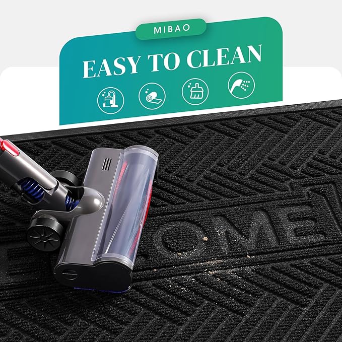 Mibao Front Door Mat Outside Entrance, Durable Outdoor Indoor Mat, Low Profile Heavy Duty Doormat, Non-Slip, Traps Dirt and Moisture, Easy Clean Patio Porch Entryway Mat, 36" x 24", Black