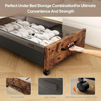 Wooden Under Bed Storage with Wheels, Rolling Under the Bed Storage Bins with Removable Lid, Metal Under Bed Drawers for Clothes and Shoes in Bedroom or Living Room(Vintage Brown-1pack)