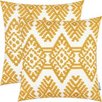 HWY 50 Mustard Yellow Decorative Throw Pillow Covers 18x18 Inch, Pack of 2 Embroidered Cotton Farmhouse Cushion Cover Pillow Case for Sofa Couch Living Room Bed Bedroon, Modern Diamond Geometric