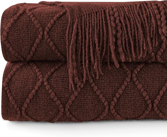 inhand Knitted Throw Blankets for Couch and Bed, Soft Cozy Knit Blanket with Tassel, Diamond Brown Lightweight Decorative Blankets and Throws, Farmhouse Warm Woven Blanket for Men and Women, 60"x80"