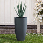 Kante 23.6" H Charcoal Concrete Tall Planters (Set of 2), Large Outdoor Indoor Decorative Plant Pots with Drainage Hole and Rubber Plug, Modern Style for Home and Garden