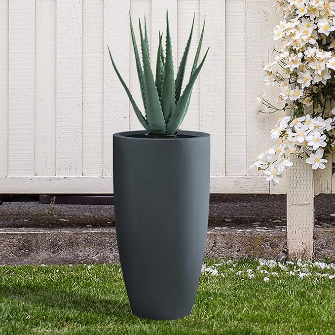 Kante 23.6" H Charcoal Finish Concrete Tall Planters Large Outdoor Indoor Decorative Plant Pots with Drainage Hole and Rubber Plug, Modern Tapered Style for Home and Garden