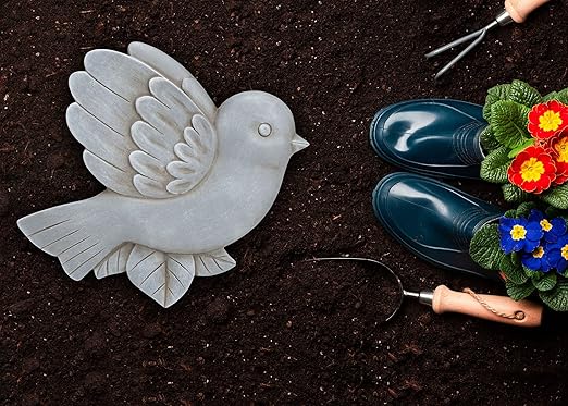 NAT & Jules Animal Character Shaped Dimensional Indoor Outdoor 11 inch Cast Resin Decorative Garden Stepping Stone, Patio, Walkway Sculpture Yard Art, Stone Grey Bluebird