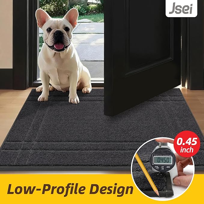 JSEI Entryway Rugs Doormat 24"x36", Non-Slip Dirt Trapper Door Mats Indoor, Washable Absorbent and Stain Resist Welcome Floor Mat for Front Door, Dog Door Mat, Muddy Wet Shoes & Paws, Dark Grey