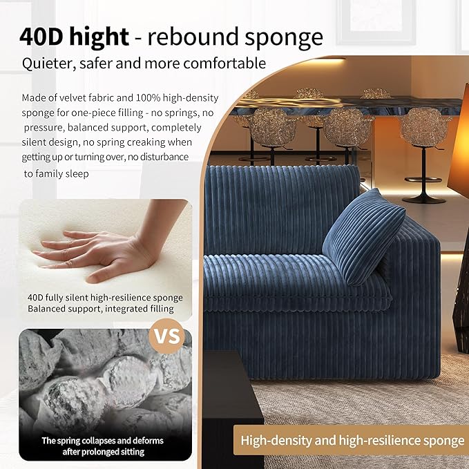 78.74" L Shaped Modern Sofa Modular Sectional Cloud Couch with Ottoman,Upholstered Couches with Plush Corduroy Fabric for Living Room Furniture,Bedroom and Apartment,No Assembly Required,Blue