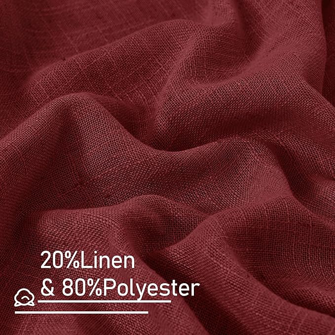 LAMIT Burgundy Red Linen Curtains 72 Inch for Living Room, Bronze Grommet Linen Textured Christmas Curtains Light Filtering Drapes for Bedroom/Dining Room, Set of 2, 52 x 72 Inch