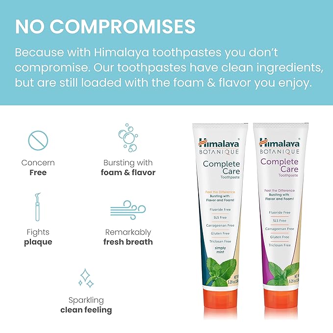 Himalaya Botanique Complete Care Toothpaste, Herbal, Variety Pack, Mint and Spearmint Flavor, Fights Plaque, Freshens Breath, Fluoride Free, No Artificial Flavors, SLS Free, Cruelty Free, 5.29 Oz