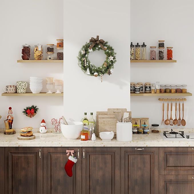 Fun Memories Floating Shelves for Wall, 24" Rustic Wood Deep Wall Mounted Shelves with Invisible Brackets for Decor & Storage, Floating Shelf for Living Room, Bathroom (Oak, Set of 2)