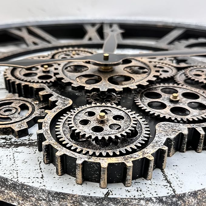 HOIBAI Large Wall Clock, Wall Clocks for Living Room Decor 36 Inch Farmhouse Vintage Rustic Kitchen Wall Decor Vintage Roman Oversized Wall Clock for Home Bedroom House, Moving Gears Clock