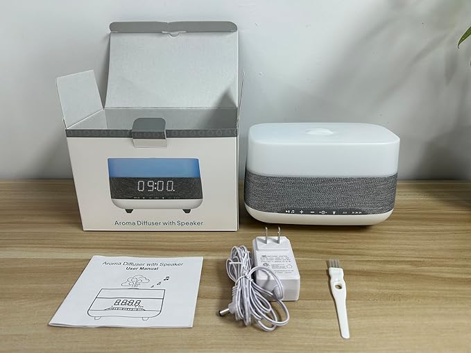 Versatile Essential Oil Diffuser, 300ml Aroma Diffuser with Bluetooth Speaker and Alarm Clock, 7 Colors LED Light Aromatherapy Diffusers & Cool Mist Humidifier 3-Level Brightness, Auto-Off Protection