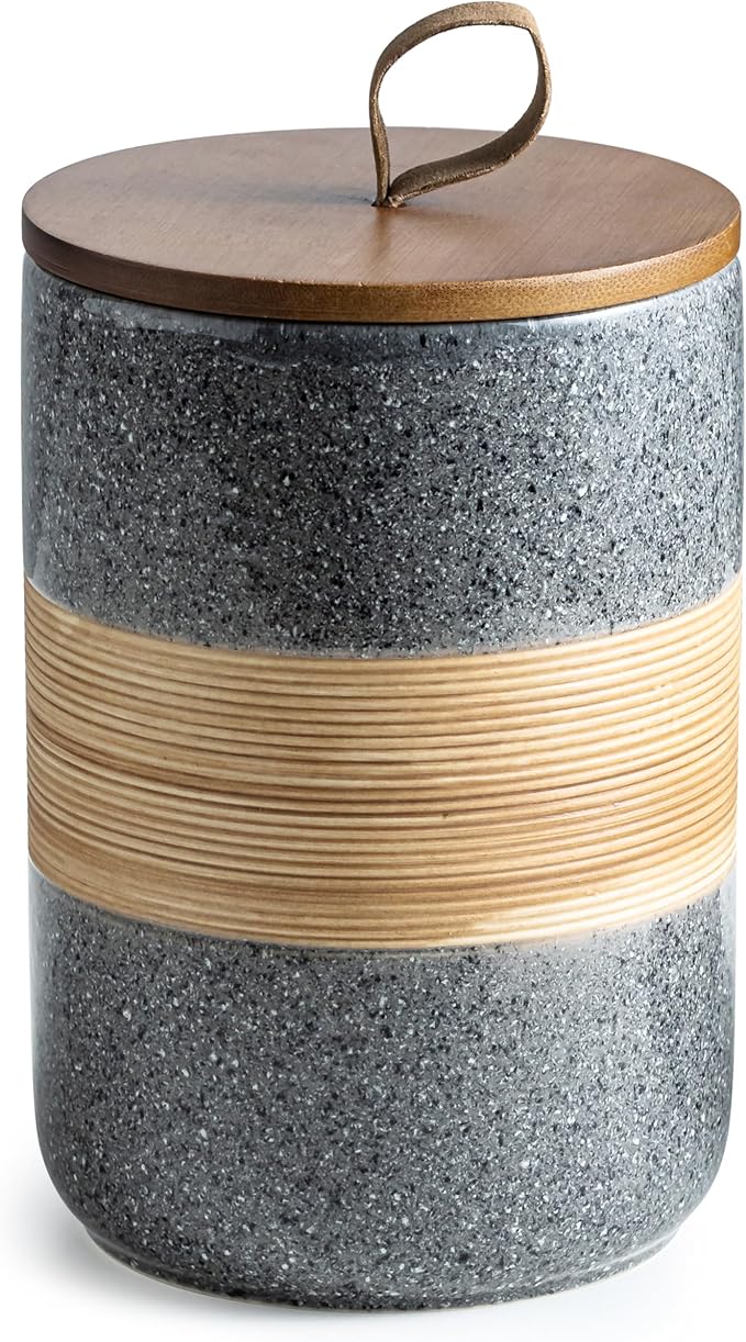 Large Storage Containers with Lids, Ceramic Coffee Container Kitchen Food Storage Cookie Jars with Airtight Lid for Spice Sugar Tea Bag, Stackable Decorative Jars for Counter, Grey & 61oz