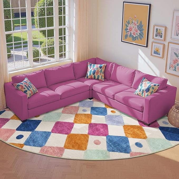 jinchan Kids Rug for Classroom 8ft Radius Corner Washable Area Rug Modern Colorful Quarter Circle Rug Soft Non-Slip Carpet for Nursery Playroom Daycare Reading Nook Living Room Berries on Cream