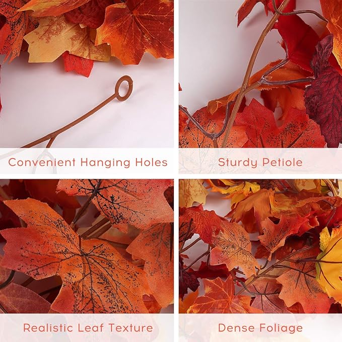 RECUTMS 2 Pack Fall Maple Garland - 5.8 FT/Pcs Autumn Hanging Fall Leave Vines for Home Garden Wedding Party Thanksgiving Dinner Fireplace Door Frame Doorway Backdrop Christmas Decor